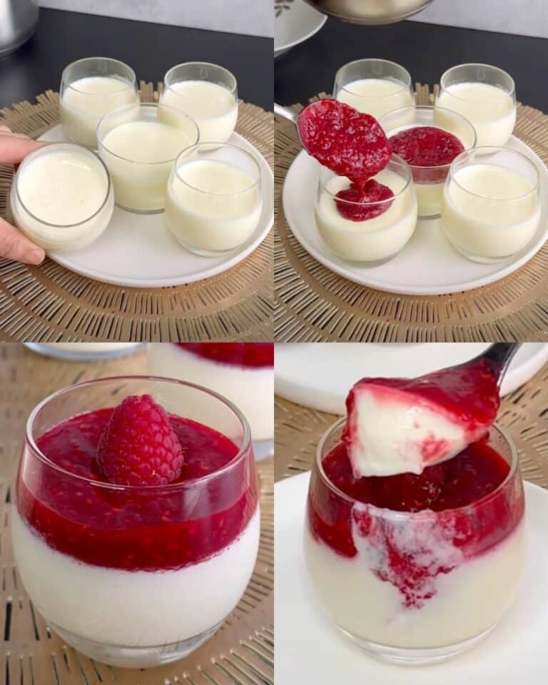 Budín de vainilla con coulis de frambuesa