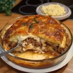 Cazuela abundante de carne y arroz con queso