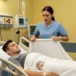 Una joven enfermera bañó a un millonario en coma