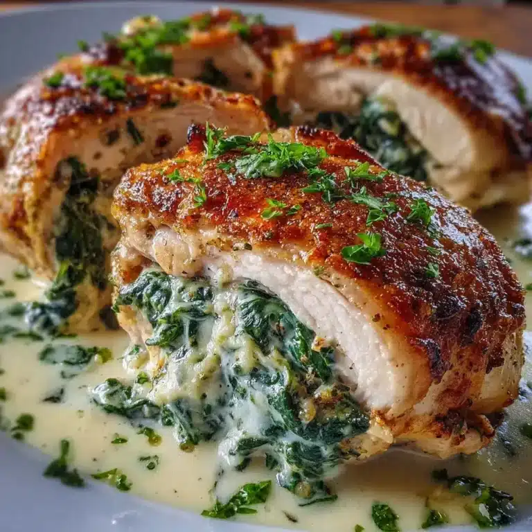 Pollo Relleno con Espinacas y Queso en Salsa Blanca