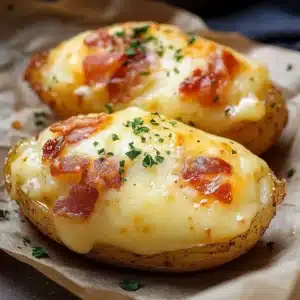 Patatas Asadas Rellenas de Tocino y Queso 2 Patatas Asadas Rellenas de Tocino y Queso