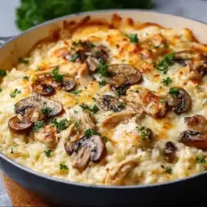 pastel cremoso de arroz, pollo y champiñones gratinado 2 pastel cremoso de arroz, pollo y champiñones gratinado