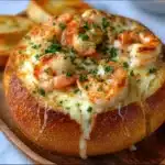 tazón de pan con camarones al ajo y queso 10 tazón de pan con camarones al ajo y queso