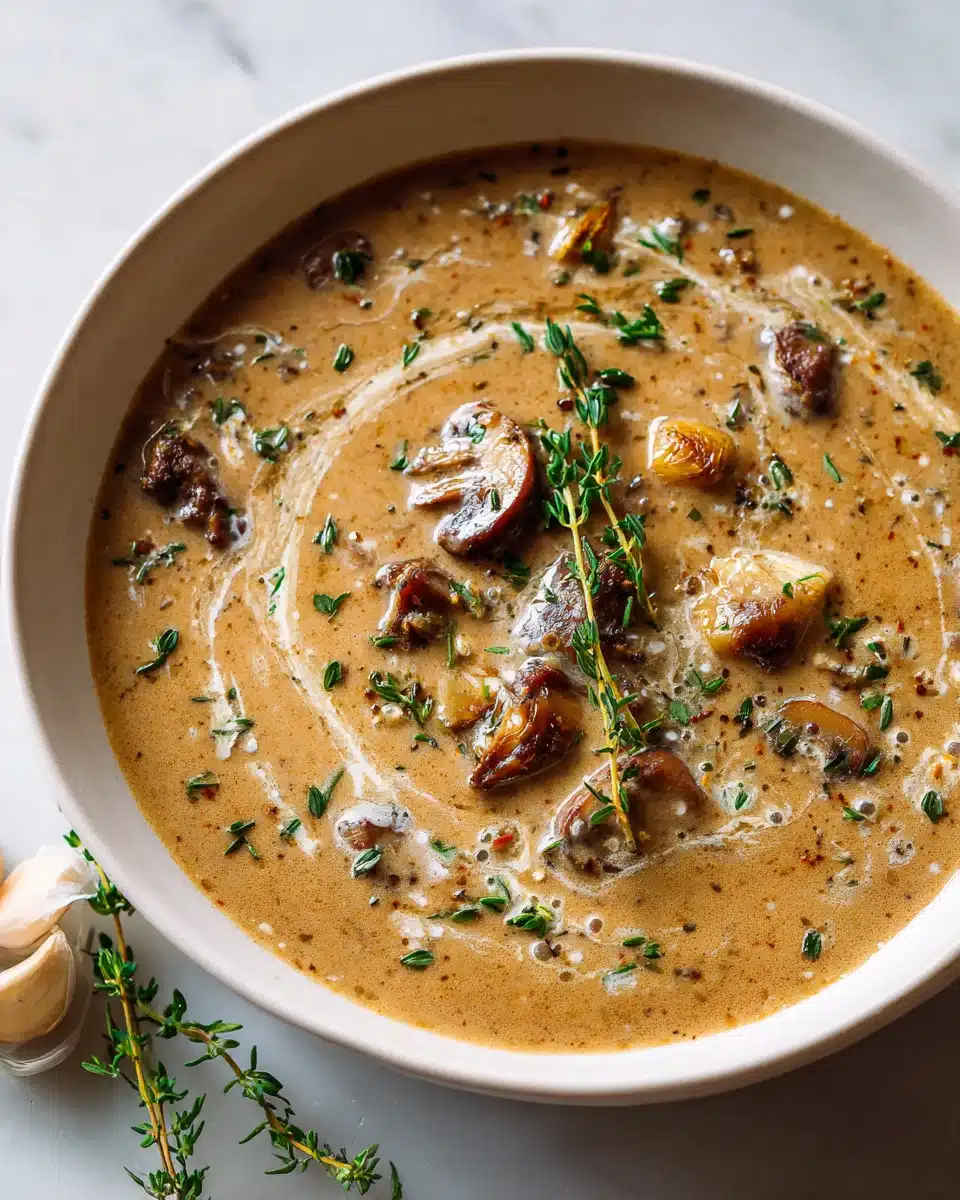 Cremige Rinder-Champignon Suppe mit Knoblauch & Thymian 4 Cremige Rinder-Champignon Suppe mit Knoblauch & Thymian