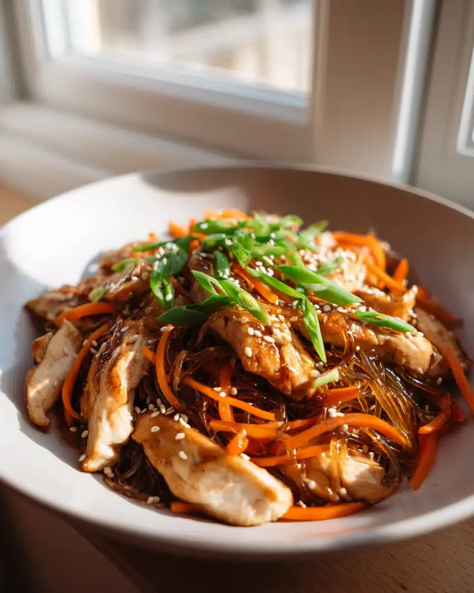 Hähnchen Teriyaki Glasnudeln mit Karotten – Schnell & Lecker!