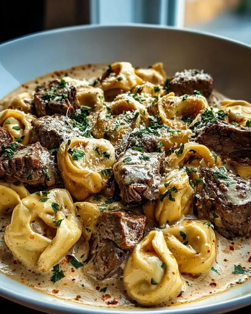 Cracked Garlic Steak Tortellini in cremiger Sauce genießen