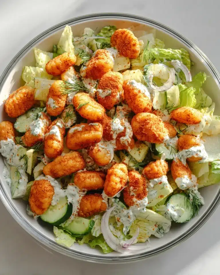 Knuspriger Gnocchi Salat mit Joghurt Dressing genießen!