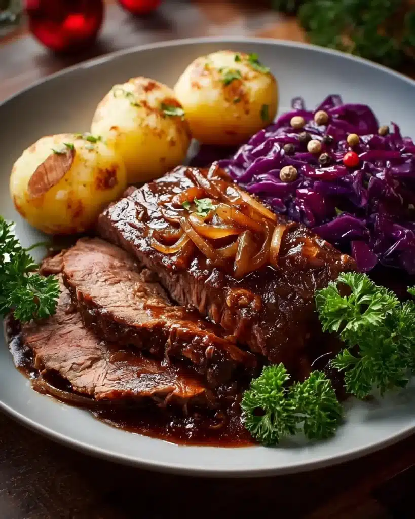 Festlicher Weihnachtsbraten mit Rotwein-Zwiebelsauce genießen