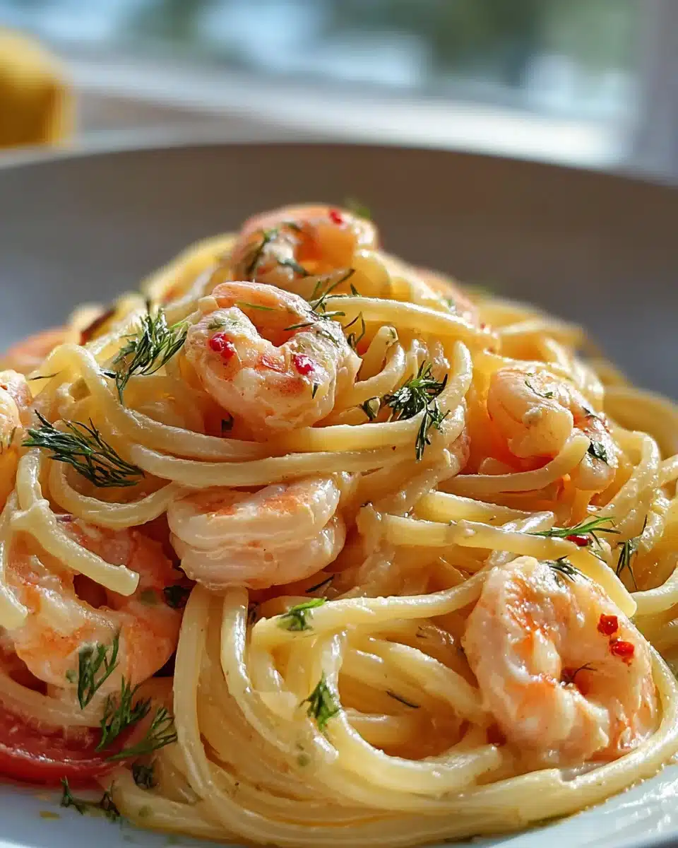 Spaghetti mit Garnelen in cremiger Frischkäsesauce genießen 4 Spaghetti mit Garnelen in cremiger Frischkäsesauce genießen