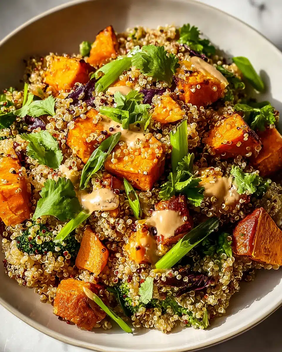 Gerösteter Süßkartoffel Quinoa Salat mit Sesam Miso Sauce Rezept