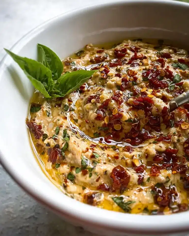 Sonniger Tomaten-Knoblauch-Dip mit Olivenöl: Mediterran!