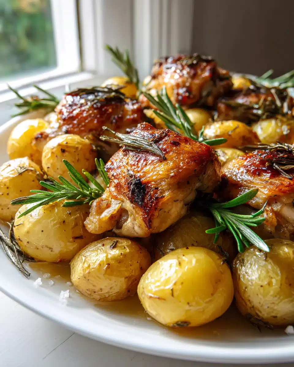 Hähnchenkeulen & Rosmarinkartoffeln: Knuspriger Ofenbake 4 Hähnchenkeulen & Rosmarinkartoffeln: Knuspriger Ofenbake