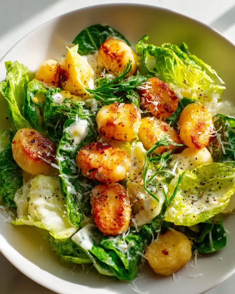 Knuspriger Gnocchi Caesar Salat mit Zitronendressing