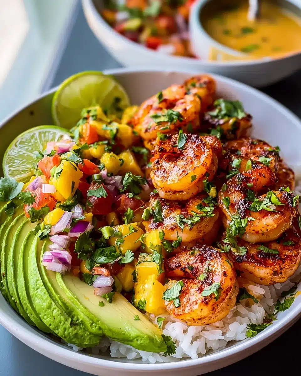 Shrimp-Avocado-Bowls mit Mango-Salsa und Limetten-Chili-Sauce 5 Shrimp-Avocado-Bowls mit Mango-Salsa und Limetten-Chili-Sauce
